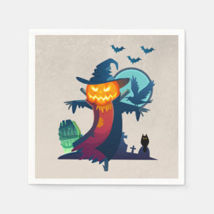 Serviette En Papier Halloween Épouvantail Hanté Avec Chauve-Feu Et Un