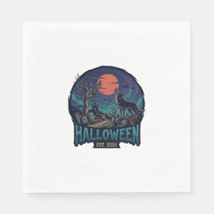 Serviette En Papier Halloween Est Hurlement Loup Lune Rouge Main Zombi