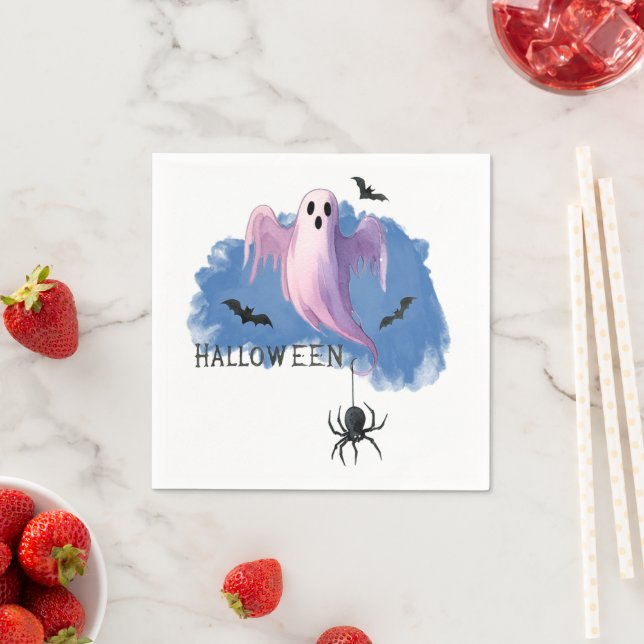 Serviette En Papier HALLOWEEN Fantôme avec araignée (En situation)