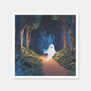 Serviette En Papier Halloween Fantôme Blanc Dans La Forêt