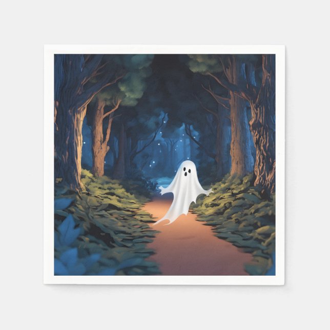 Serviette En Papier Halloween Fantôme Blanc Dans La Forêt (Devant)