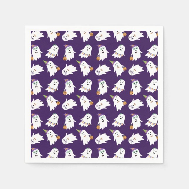 Serviette En Papier Halloween Fantômes Tricoter Ou Traiter (Devant)