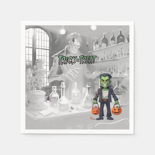 Serviette En Papier Halloween Farce ou Friandise Frankenstein (Devant)