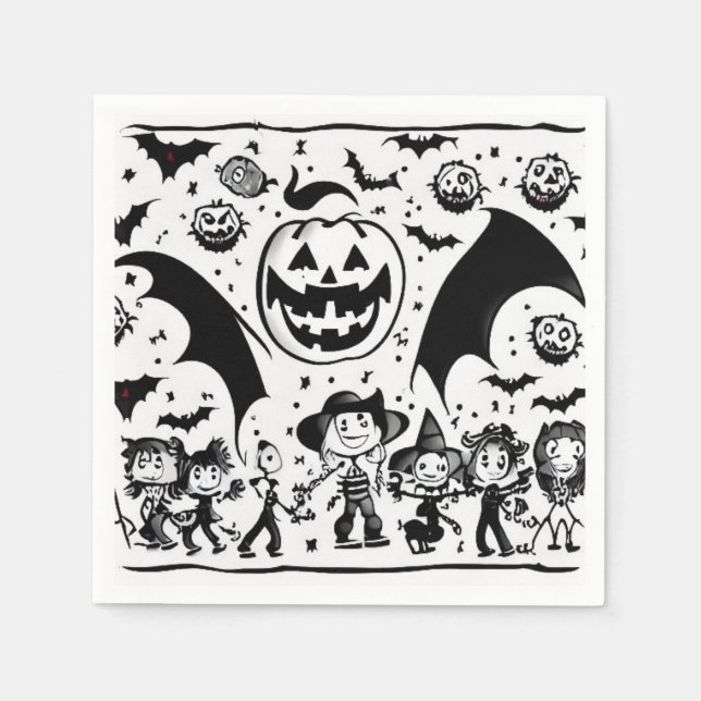 Serviette En Papier  Halloween fiesta en noir et blanc  (Devant)