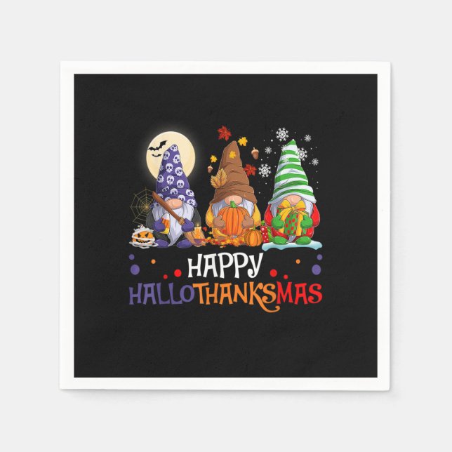 Serviette En Papier Halloween Gnomes Happy BonjourThanksMas Thanksgivi (Devant)