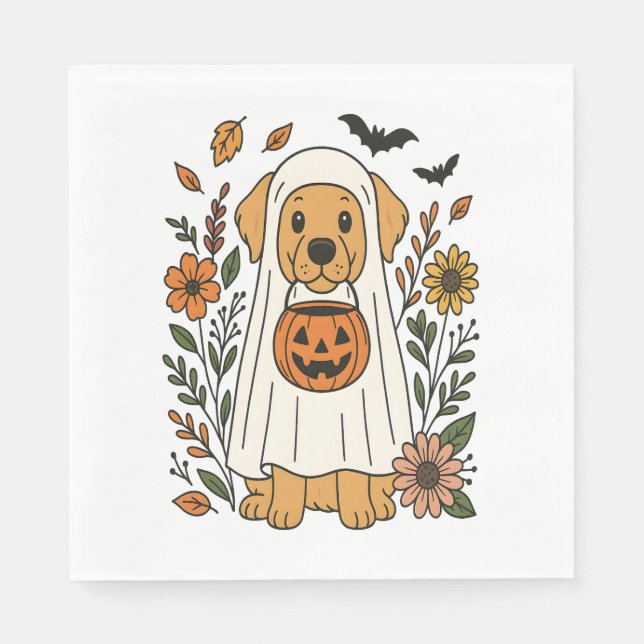 Serviette En Papier Halloween Golden Retriever Flowers (Devant)