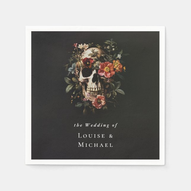 Serviette En Papier Halloween Gothique Crâne Mariage floral (Devant)