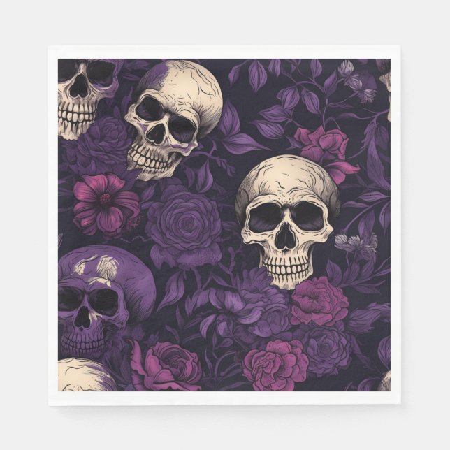 Serviette En Papier Halloween gothique floral violet (Devant)