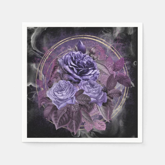 Serviette En Papier Halloween gothique violet Roses (Devant)