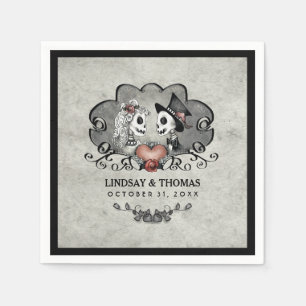 Serviette En Papier Halloween Gris & Noir Skeletons & Mariage de coeur