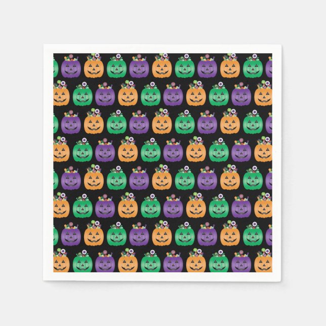 Serviette En Papier Halloween Jack-o'-lantern Candy Pail (Devant)