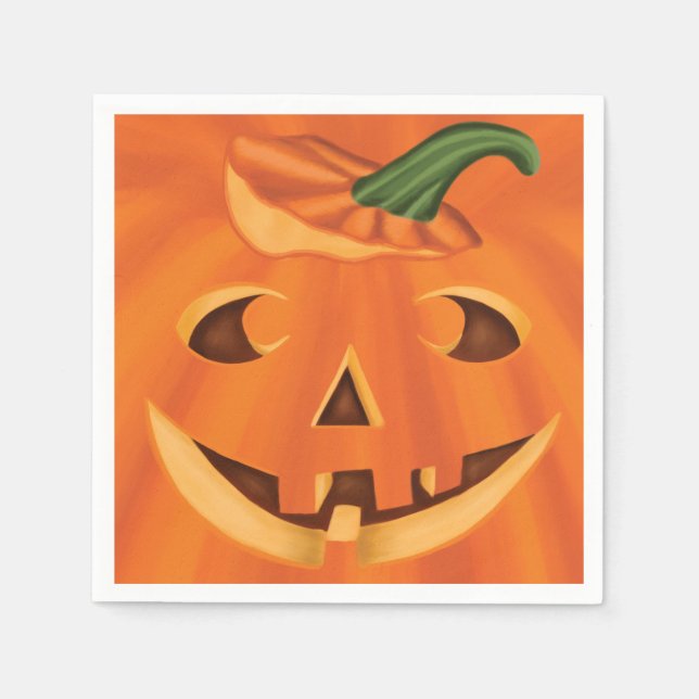 Serviette En Papier Halloween Jack-O-Lanterne Citrouille visage sculpt (Devant)