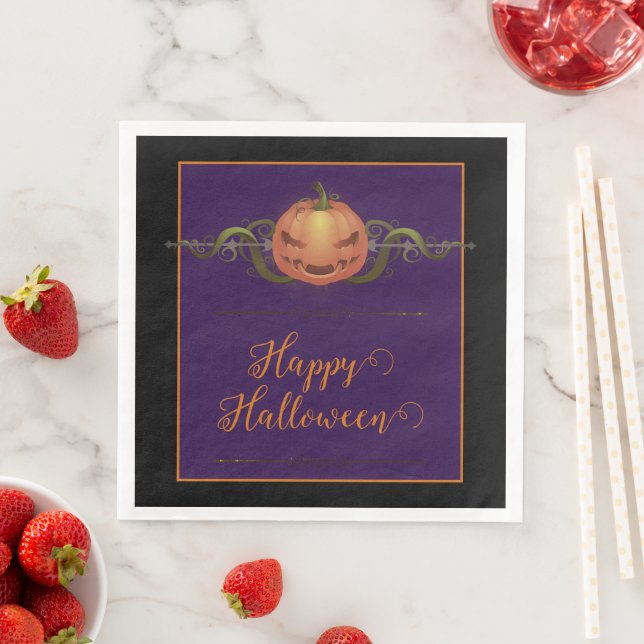 Serviette En Papier Halloween Jack-o-lanterne effrayant | Noir (En situation)