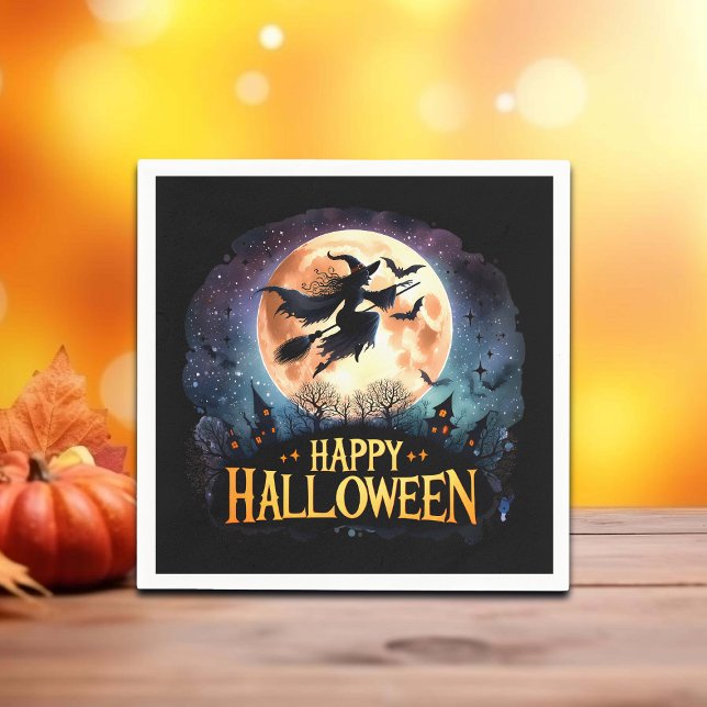 Serviette En Papier Halloween joyeuse - Sorcière en vol Broom (Créateur téléchargé)