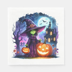 Serviette En Papier Halloween Livre de sorcière verte Napkin