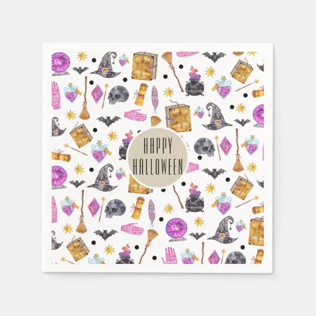 Serviette En Papier Halloween magique Aquarelle Whimsical Kraft Party (Devant)