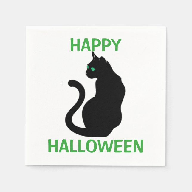Serviette En Papier Halloween Napkin/Chat noir (Devant)