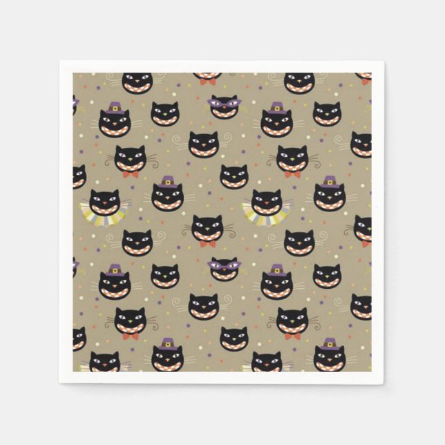Serviette En Papier Halloween Napkin/Chats noirs (Devant)