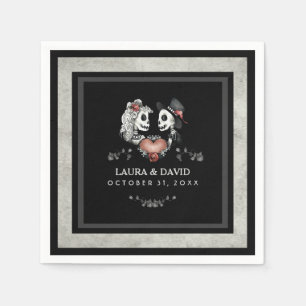 Serviette En Papier Halloween noir & blanc Skeletons & Mariage de coeu