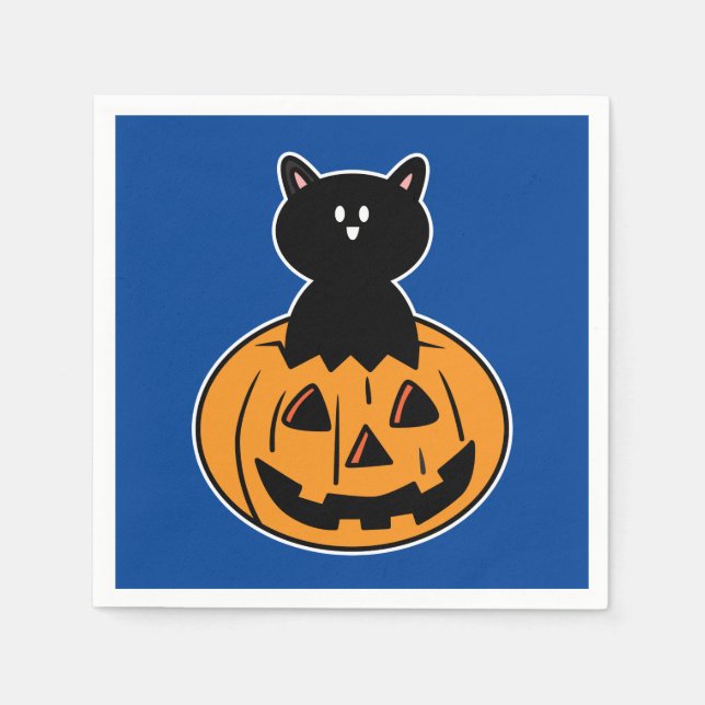 Serviette En Papier Halloween noir chat papier Citrouille Napkin (Devant)