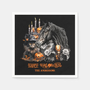 Serviette En Papier Halloween noir Cheval noir Chat éffrayant