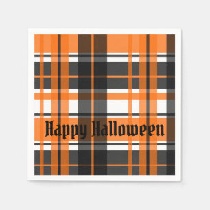 Serviette En Papier Halloween noir orange et blanc plaid