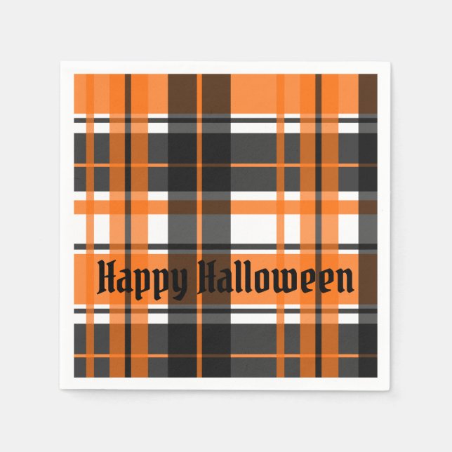 Serviette En Papier Halloween noir orange et blanc plaid (Devant)
