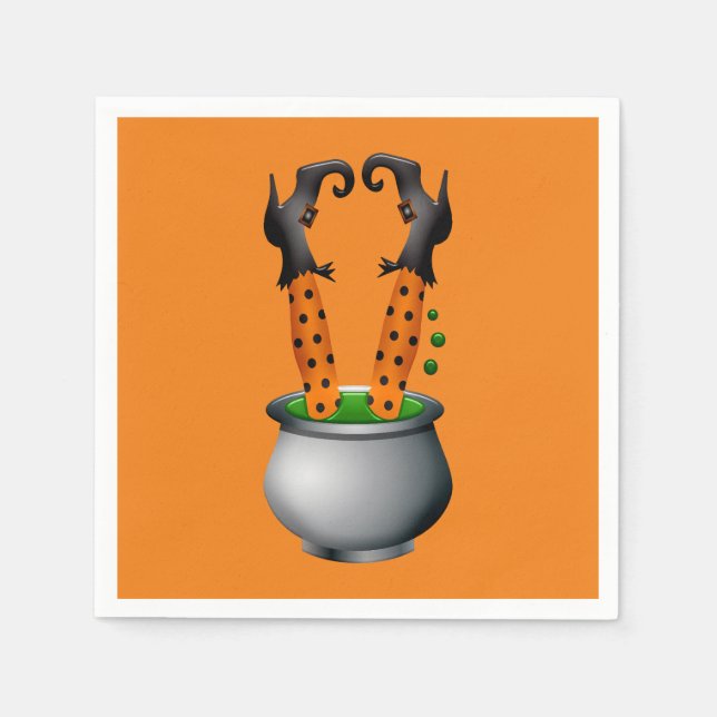 Serviette En Papier Halloween orange mignonne drôle sorcière (Devant)