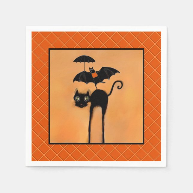 Serviette En Papier Halloween Party Black Cat and Bat (Devant)