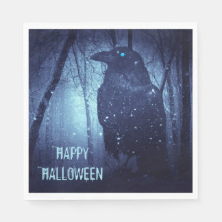 Serviette En Papier Halloween Party Corbeau noir Corbeau Forêt bleue