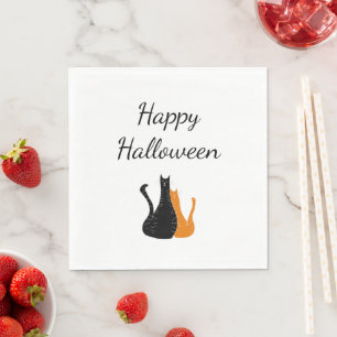 Serviette En Papier Halloween Party Cute Cats Black Orange