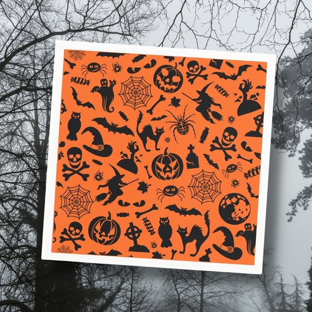 Serviette En Papier Halloween Party Happy Halloween orange noir fun (Créateur téléchargé)