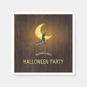 Serviette En Papier Halloween Party, Watercolor Bat & Moon, Russe