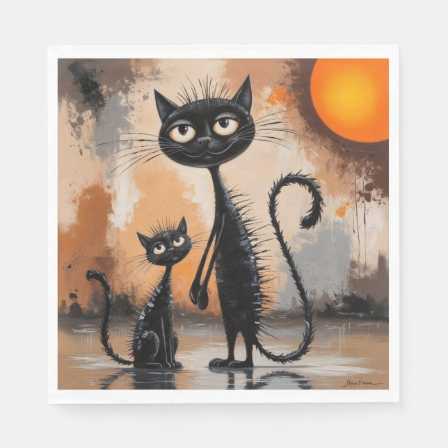 Serviette En Papier Halloween Petit Chat Gros Chat (Devant)