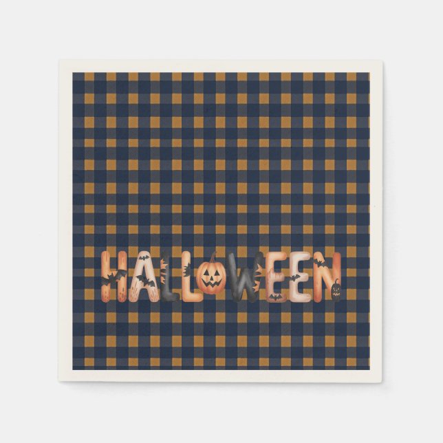 Serviette En Papier Halloween Plaid Pumpkin (Devant)
