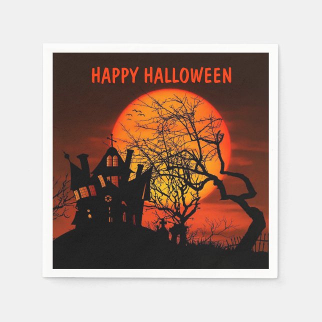 Serviette En Papier Halloween Pleine lune Haunted Maison Horreur Nuit  (Devant)