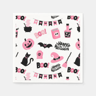 Serviette En Papier Halloween rose et noir