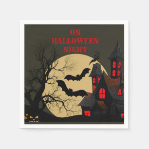 Serviette En Papier Halloween Rouge noir Haunted Maison Pleine lune ch