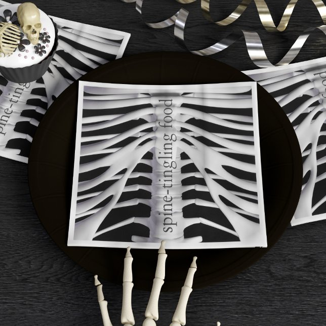 Serviette En Papier Halloween Skeleton Rib Cage picoteur noir (Spine tingling napkins)