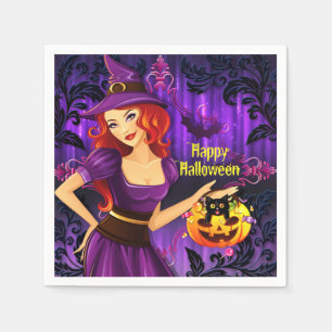 Serviette En Papier Halloween Sorcière de nuit Citrouille et papier de