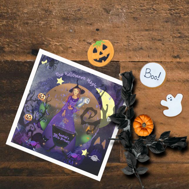 Serviette En Papier Halloween sorcière violet fête d'anniversaire (Halloween Witch Purple Birthday Party Napkins)