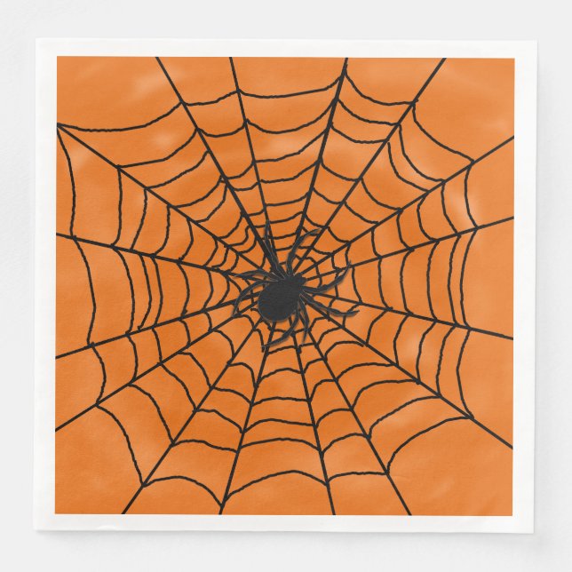 Serviette En Papier Halloween Spider web avec Spider sur Orange (Devant)