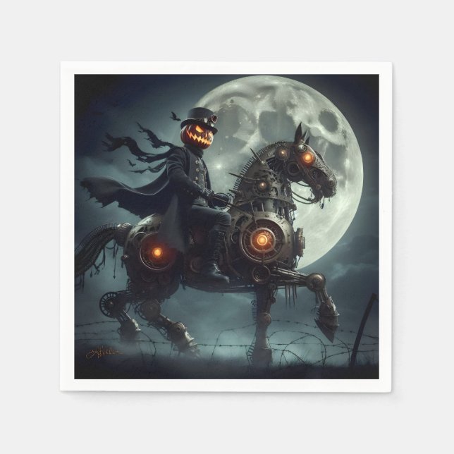 Serviette En Papier Halloween Steampunk Horseman sans tête (Devant)