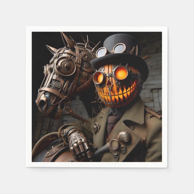 Serviette En Papier Halloween Steampunk Jack-O-Lantern Horseman (Devant)