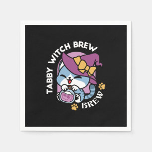 Serviette En Papier Halloween Tabby Chat - Sorcière Casquette & Potion