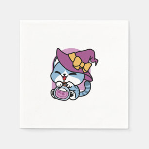 Serviette En Papier Halloween Tabby Chat - Sorcière Casquette & Potion