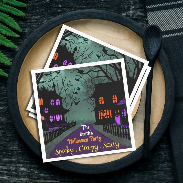 Serviette En Papier Halloween texte personnalisé de rue éffrayante (Créateur téléchargé)