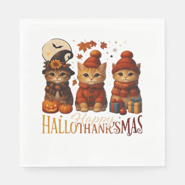 Serviette En Papier Halloween Thanksgiving Noël Happy HalloThanks (Devant)