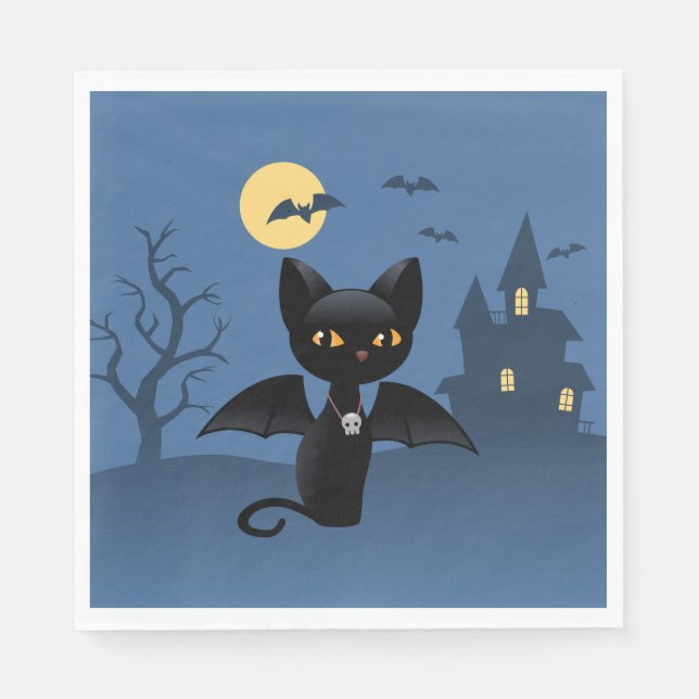 Serviette En Papier Halloween Vampire Chat noir avec ailes (Devant)
