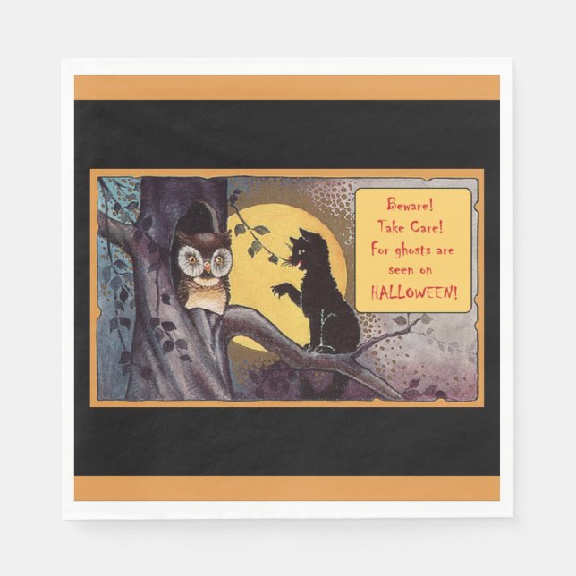Serviette En Papier Halloween vintage en chat noir (Devant)